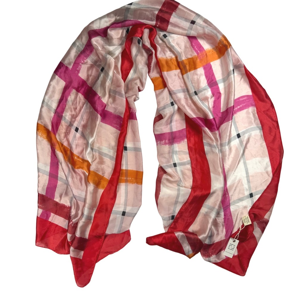 Pretty Persuasions Preppy Eclectic Women Scarf Red Pink Abstract Plaid Polyester